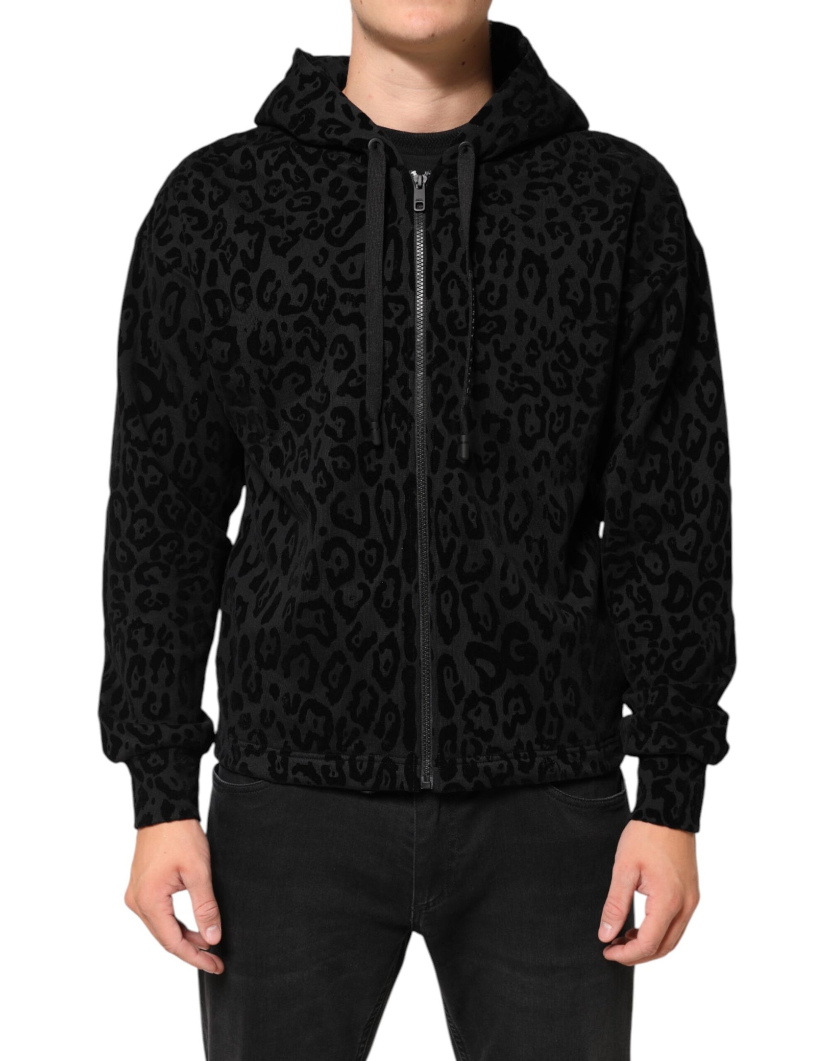 Dolce & Gabbana Black Cotton Hooded Full Zip Bomber Jacket