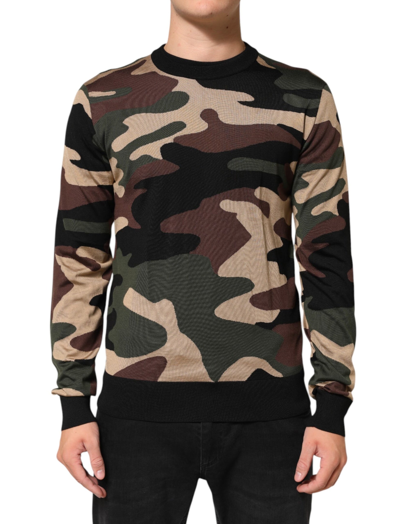 Dolce & Gabbana Multicolor Camouflage Crew Neck Men Pullover Sweater