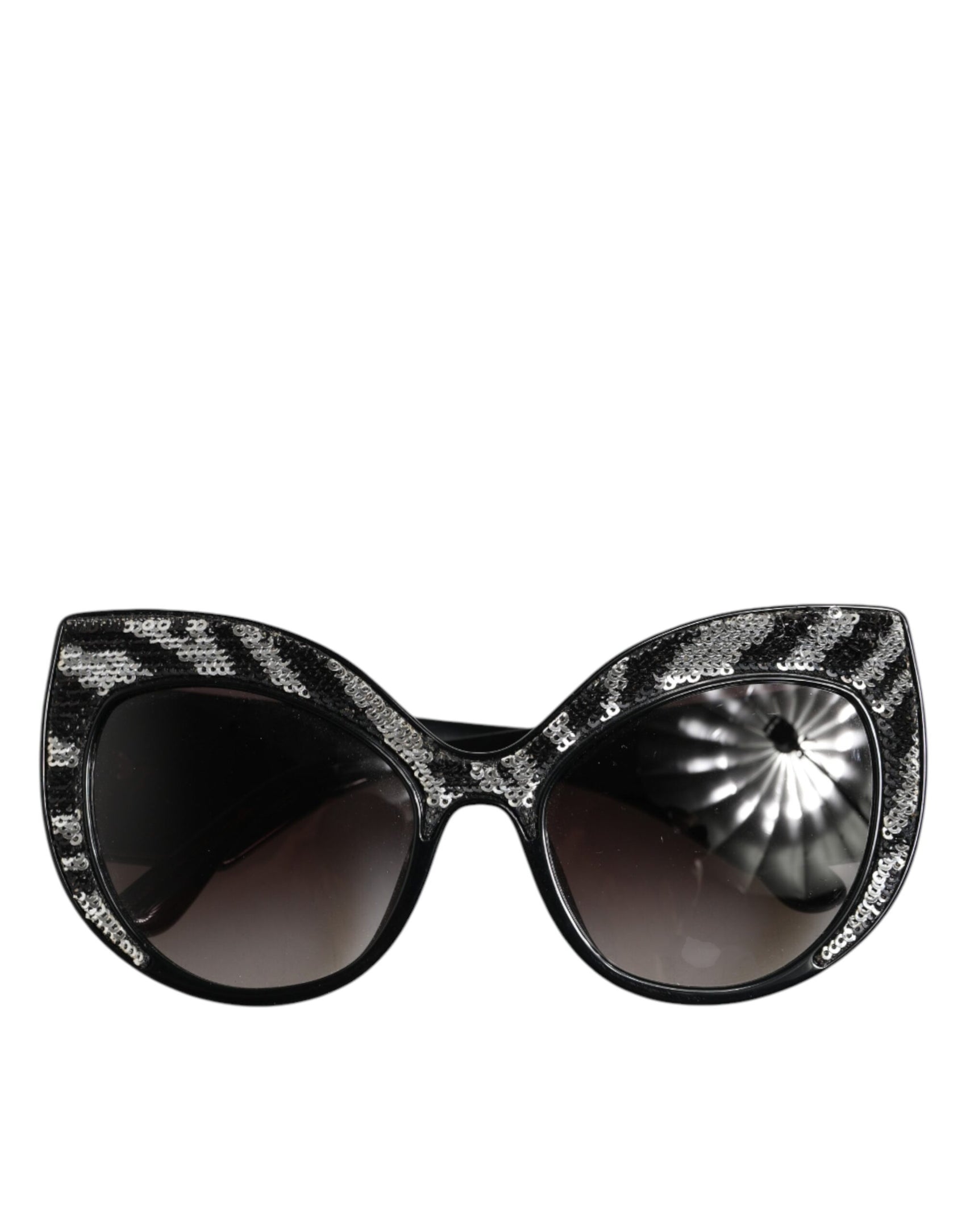 Dolce & Gabbana Black Silver Sequin Butterfly Polarized Sunglasses