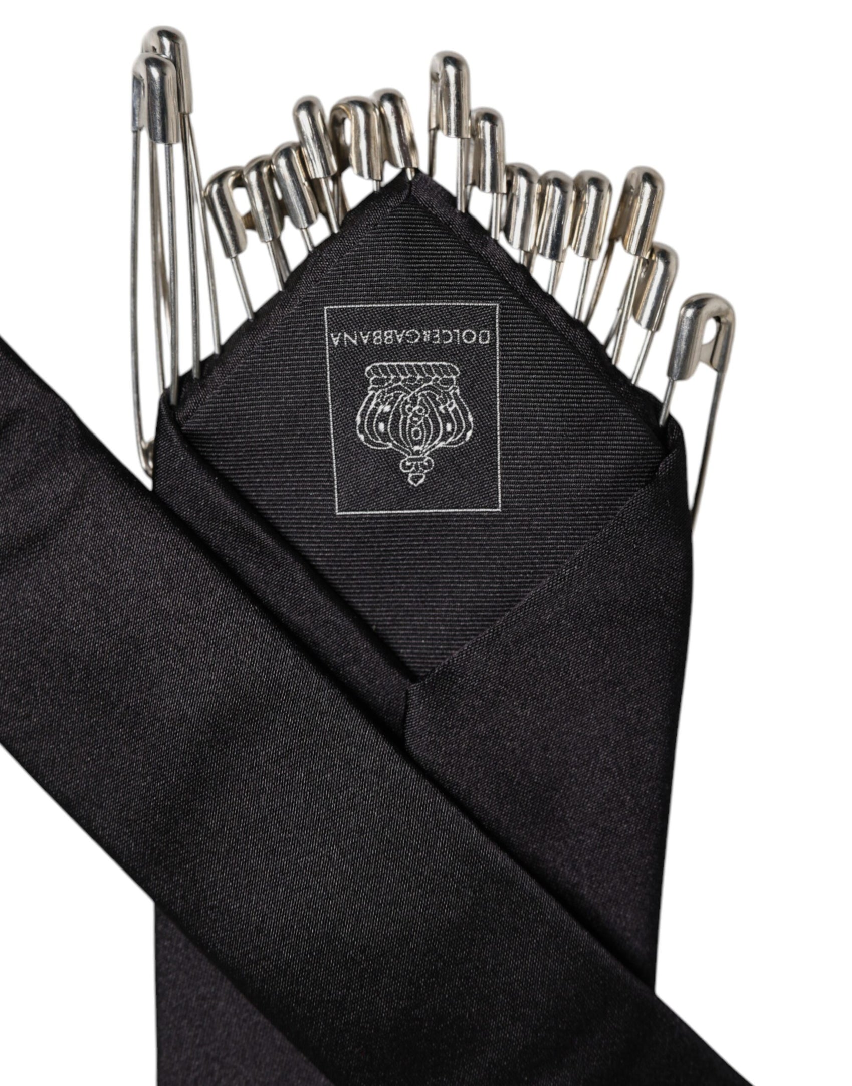 Dolce & Gabbana Black Safety Pins Silk Adjustable Necktie Accessory Tie