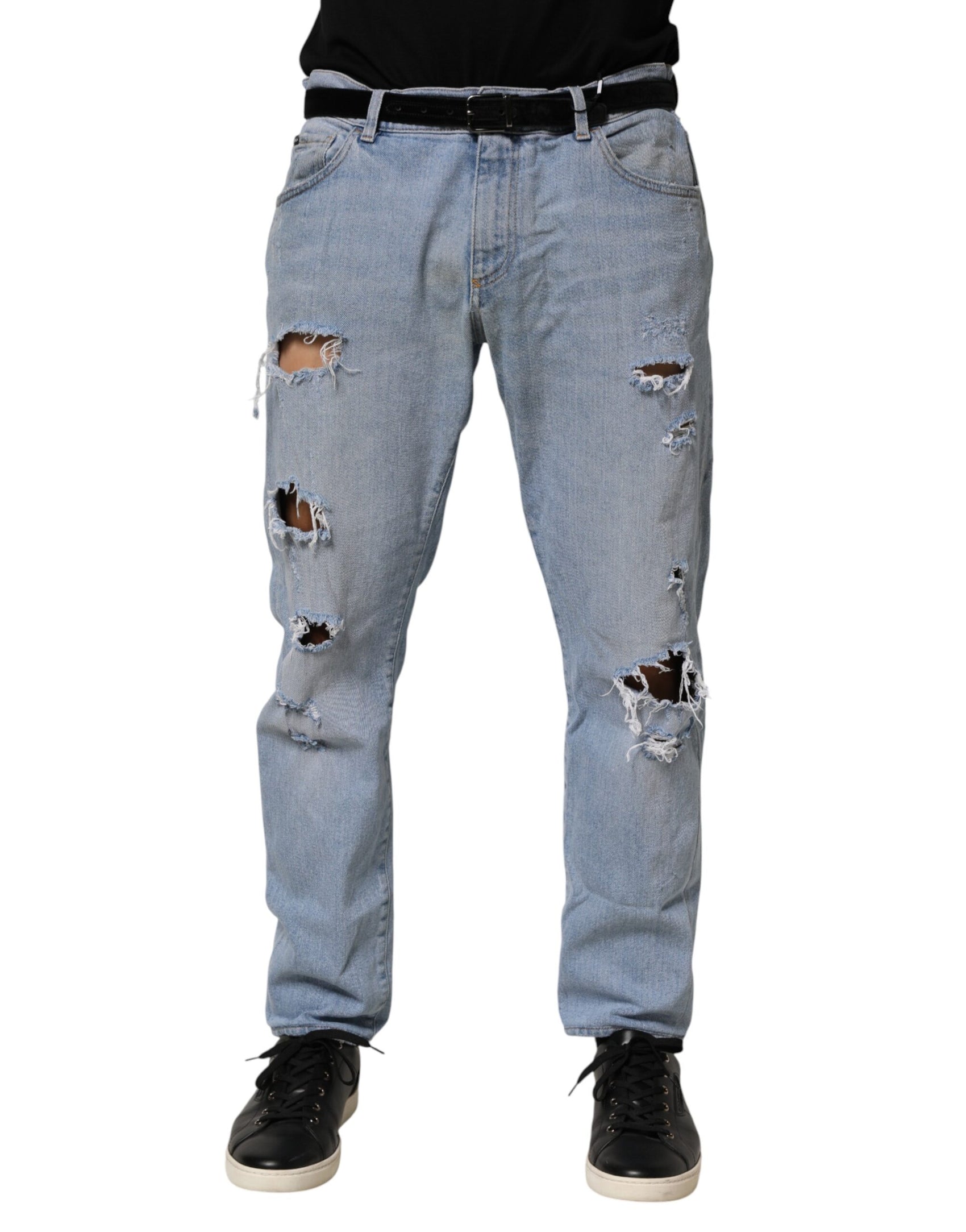 Dolce & Gabbana Blue Cotton Distressed Slim Fit Denim Jeans