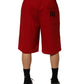 Dolce & Gabbana Red Cotton MidWaist Drawstring Bermuda Pants