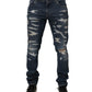 Dolce & Gabbana Blue Tattered Cotton Skinny Men Denim Jeans