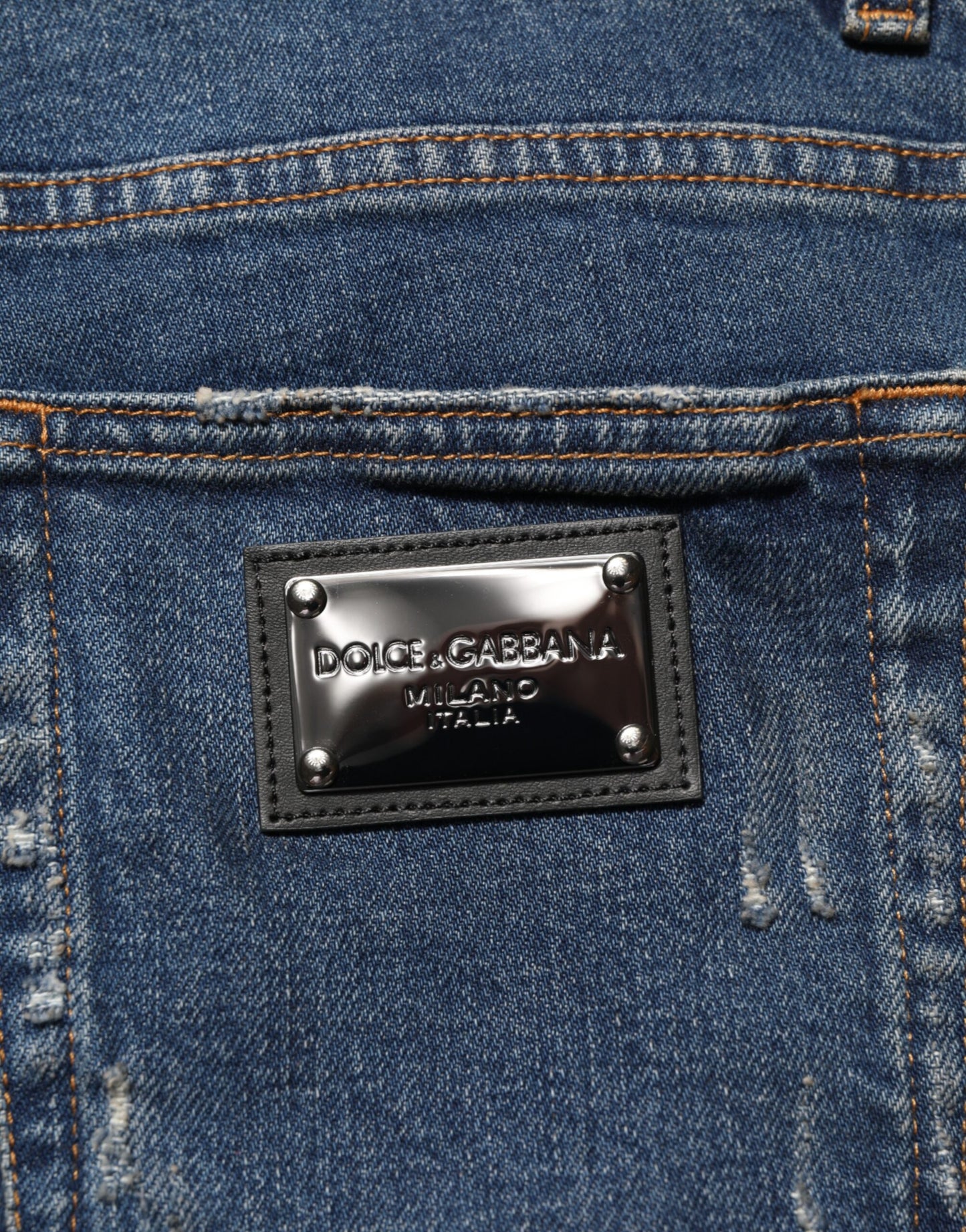 Dolce & Gabbana Blue Tattered Cotton Skinny Men Denim Jeans