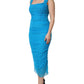 Dolce & Gabbana Blue Mesh Trim Ruched Tulle Sheath Dress