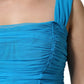 Dolce & Gabbana Blue Mesh Trim Ruched Tulle Sheath Dress