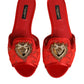 Dolce & Gabbana Red Devotion Lace Flats Slip On Sandals Shoes