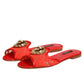 Dolce & Gabbana Red Devotion Lace Flats Slip On Sandals Shoes