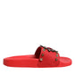 Dolce & Gabbana Red Sacred Heart Stud Slides Beachwear Shoes