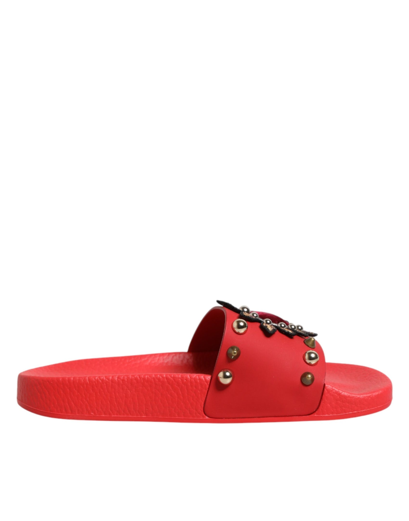 Dolce & Gabbana Red Sacred Heart Stud Slides Beachwear Shoes