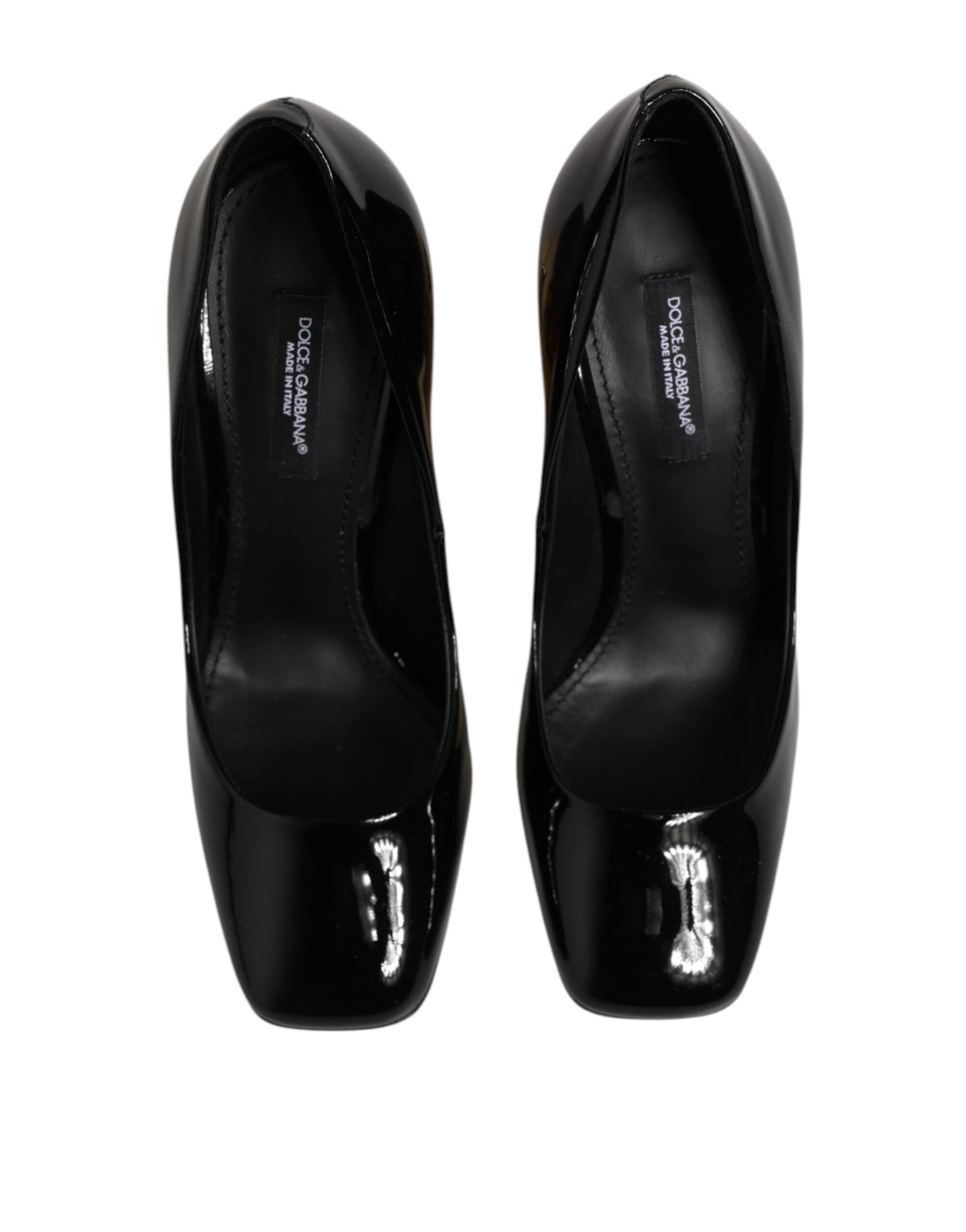 Dolce & Gabbana Black Gold Patent Leather Logo Heels Pumps Shoes