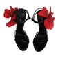 Dolce & Gabbana Black Leather Strappy Flower Heels Sandals  Shoes