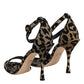 Dolce & Gabbana Gold Leopard Ankle Strap Heels Sandals Shoes