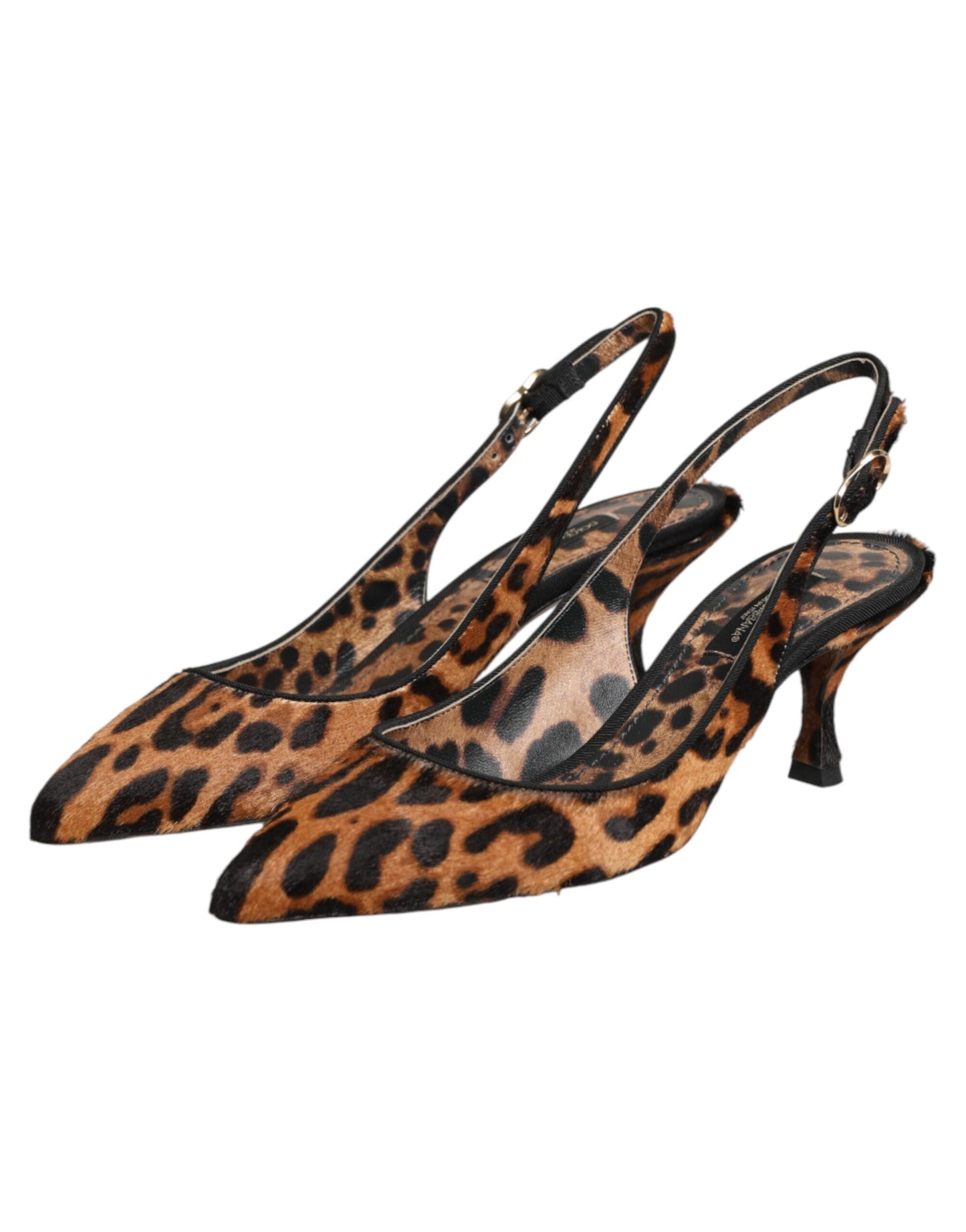 Dolce & Gabbana Brown Leopard Calfskin Fur Slingbacks Shoes