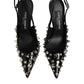 Dolce & Gabbana Black Studded Leather Heels Slingbacks Shoes