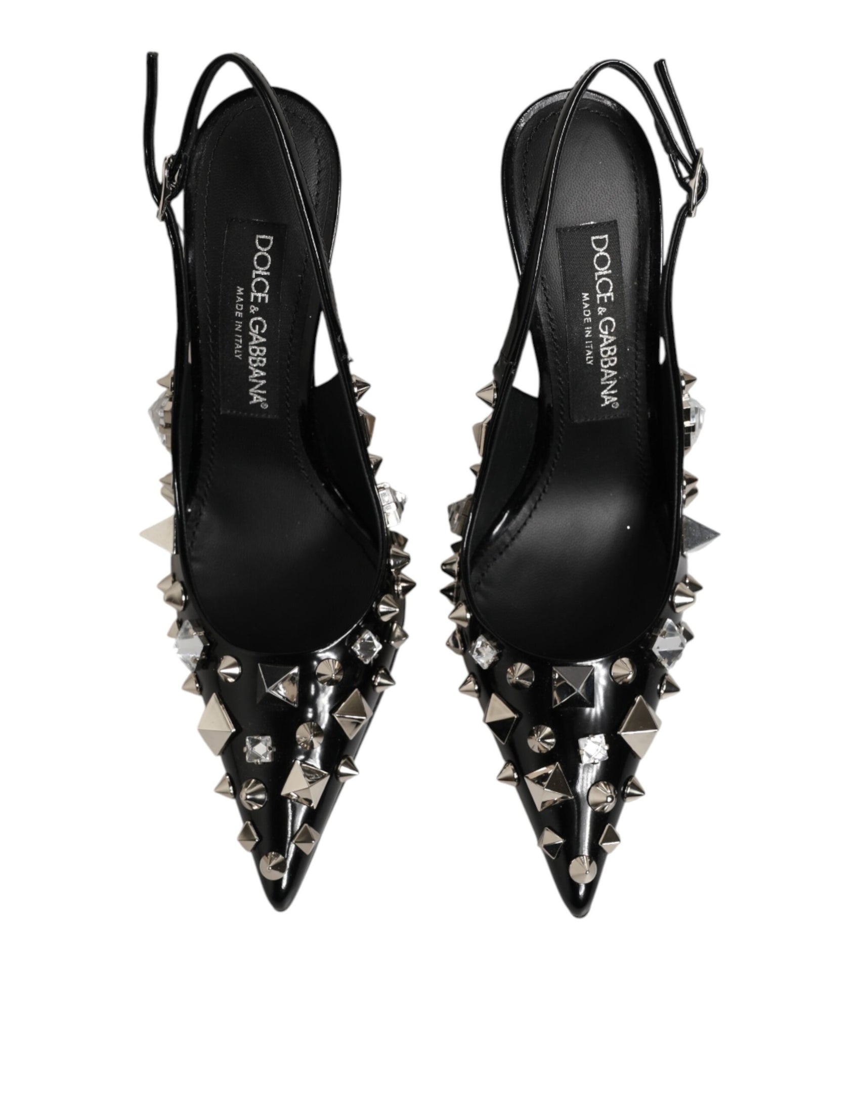 Dolce & Gabbana Black Studded Leather Heels Slingbacks Shoes