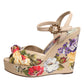 Dolce & Gabbana Beige Floral Ankle Strap Wedge Sandals Shoes
