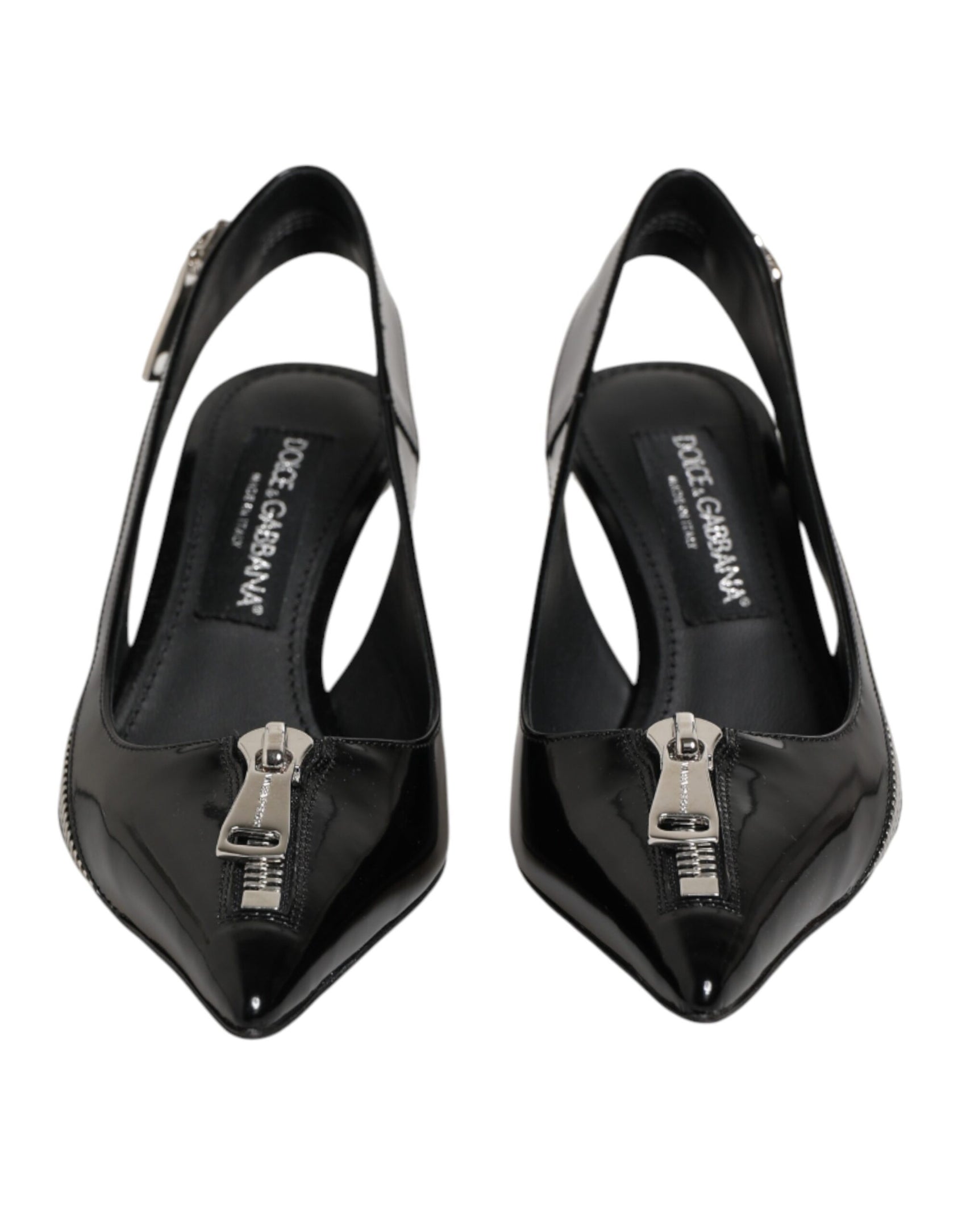 Dolce & Gabbana Black Zipper Leather Heels Slingbacks Shoes