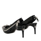 Dolce & Gabbana Black Zipper Leather Heels Slingbacks Shoes