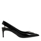 Dolce & Gabbana Black Zipper Leather Heels Slingbacks Shoes