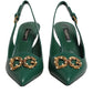 Dolce & Gabbana Green Leather AMORE Heels Slingbacks Shoes
