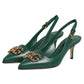Dolce & Gabbana Green Leather AMORE Heels Slingbacks Shoes
