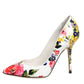 Dolce & Gabbana White Floral Leather High Heels Pumps Shoes