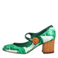 Dolce & Gabbana Green Silk MARY JANES Leaf Sandals Shoes