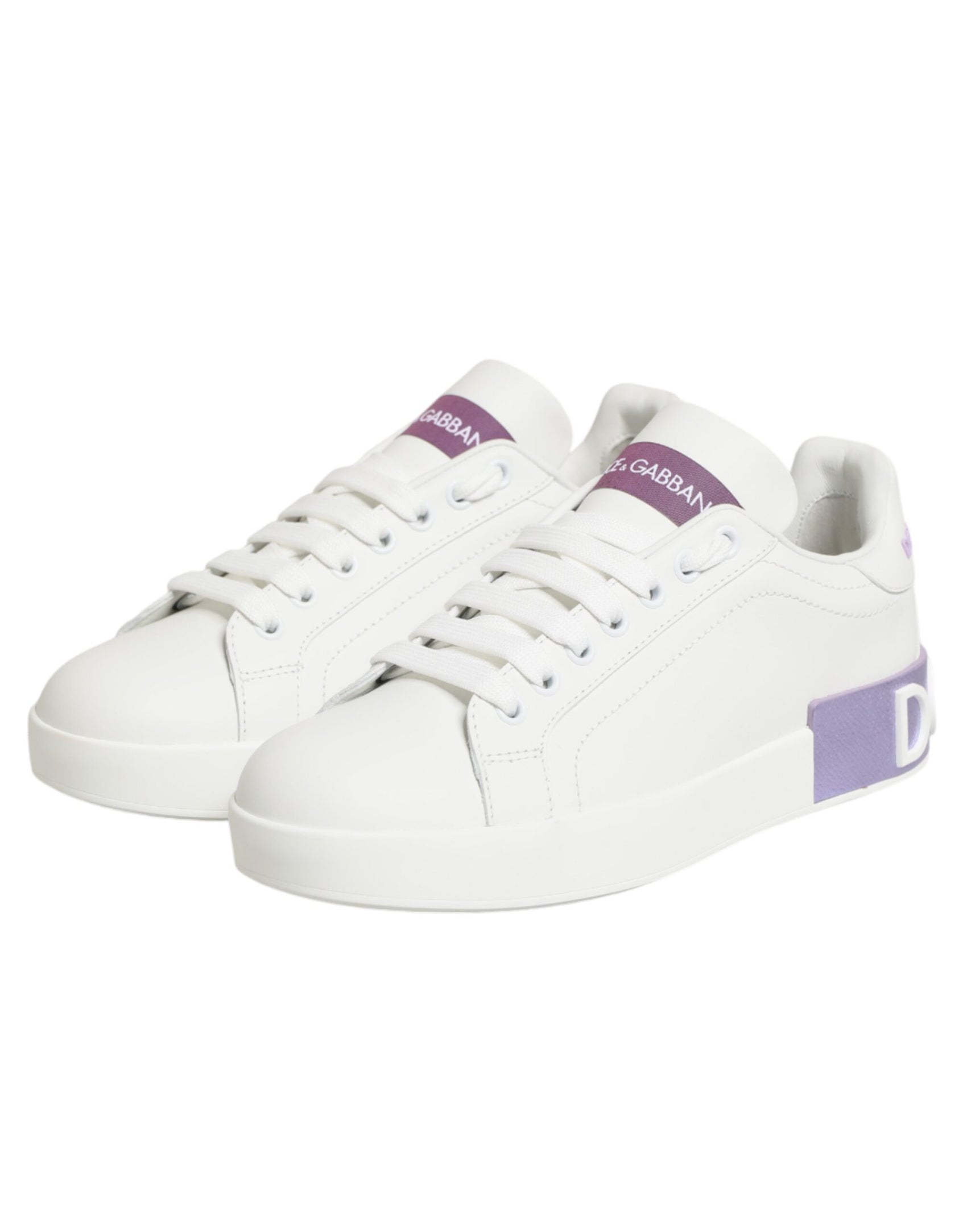 Dolce & Gabbana White Purple Leather Casual Sneakers Shoes