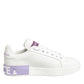 Dolce & Gabbana White Purple Leather Casual Sneakers Shoes