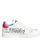Dolce & Gabbana White Leather Graffiti Low Top Sneakers Shoes