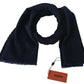 M Missoni Dark Blue Wool Unisex Neck Wrap Fringes Logo Scarf