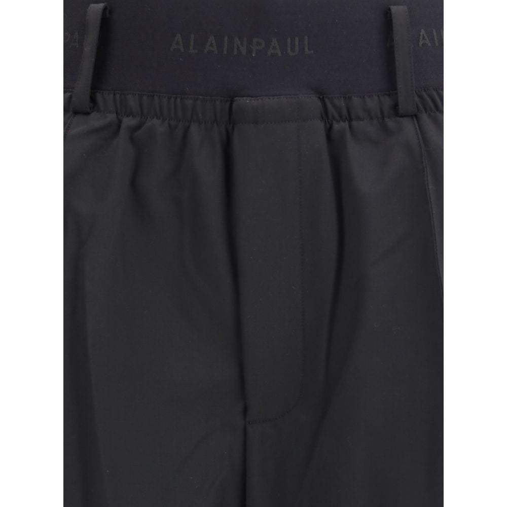 ALAINPAUL Black Fleece Wool Casual Pants