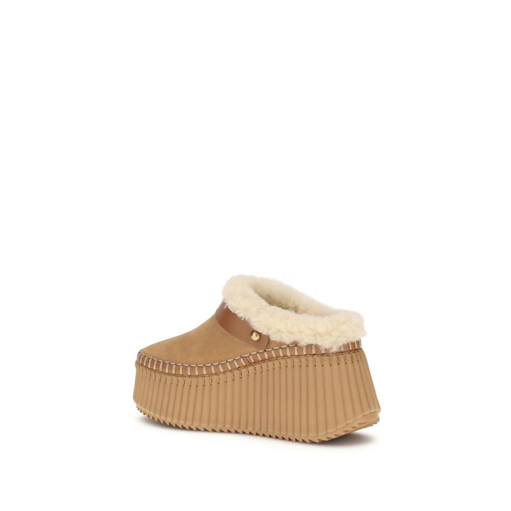 Chloé Brown Calf Leather Bos Taurus Mules