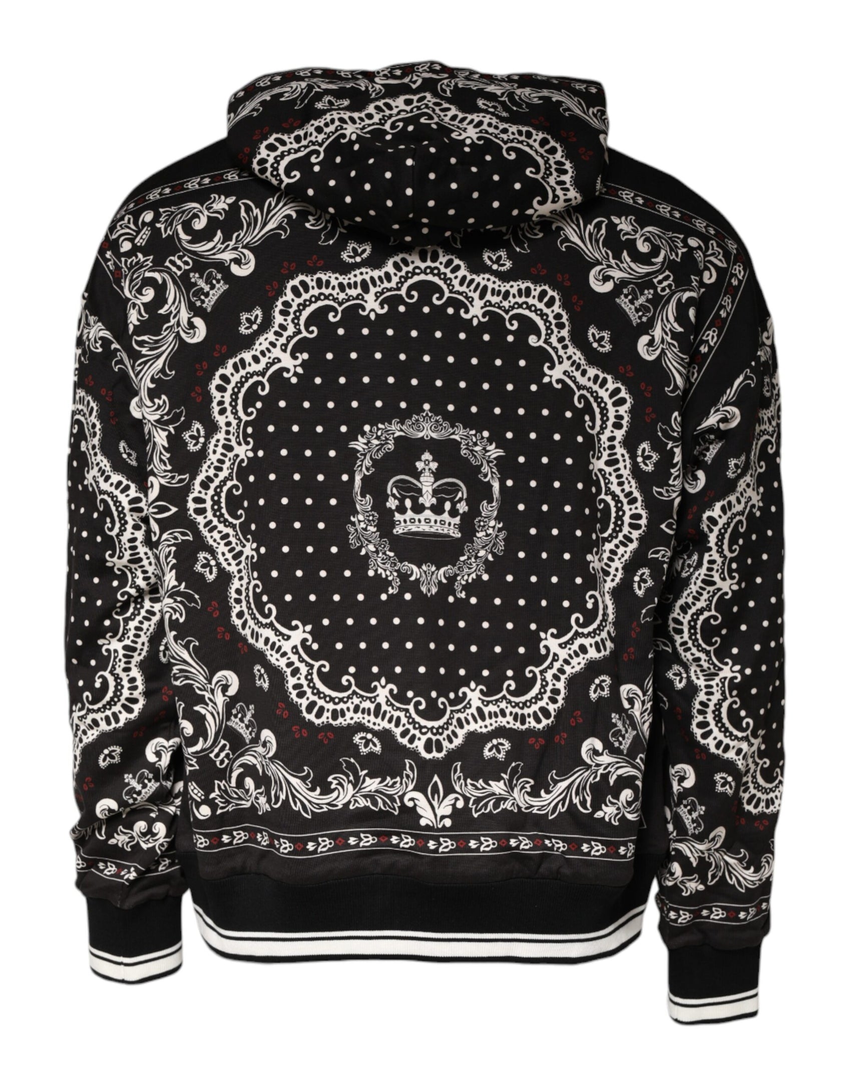 Dolce & Gabbana Black Bandana Print Crown Logo Cotton Hoodie Sweater