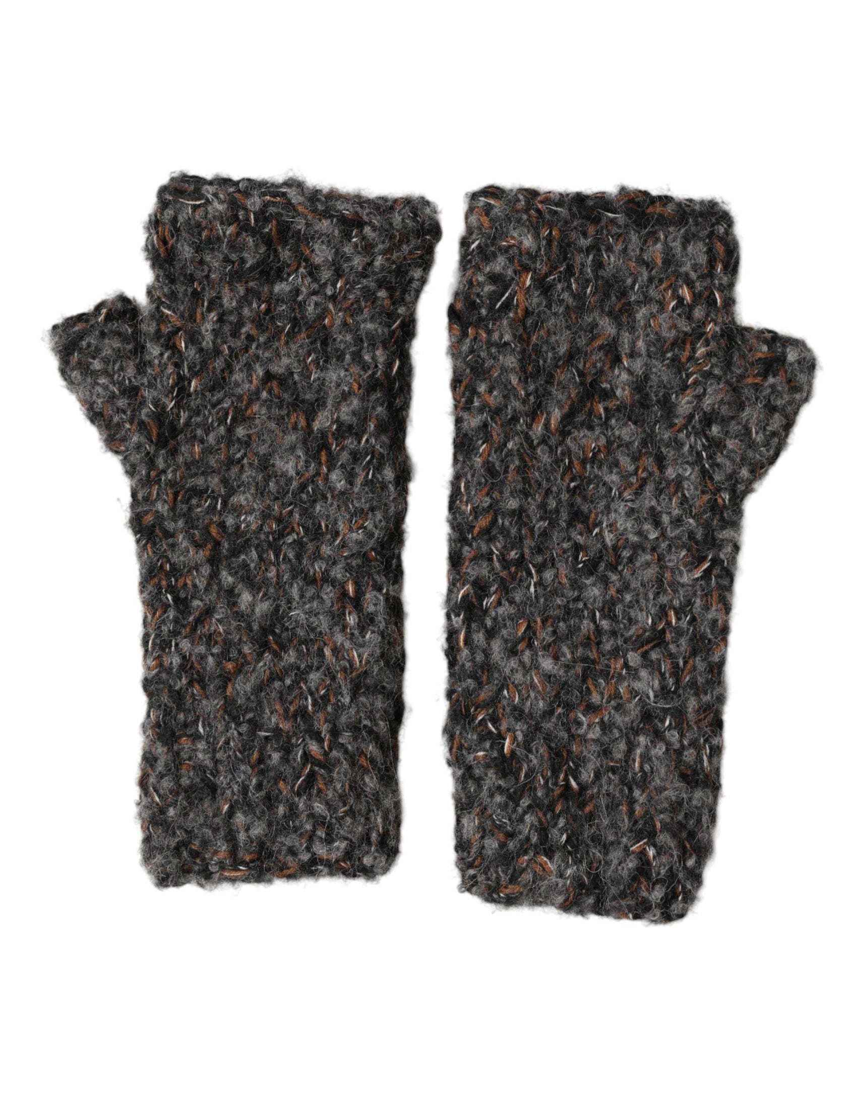 Dolce & Gabbana Gray Virgin Wool Knitted Fingerless Men Gloves