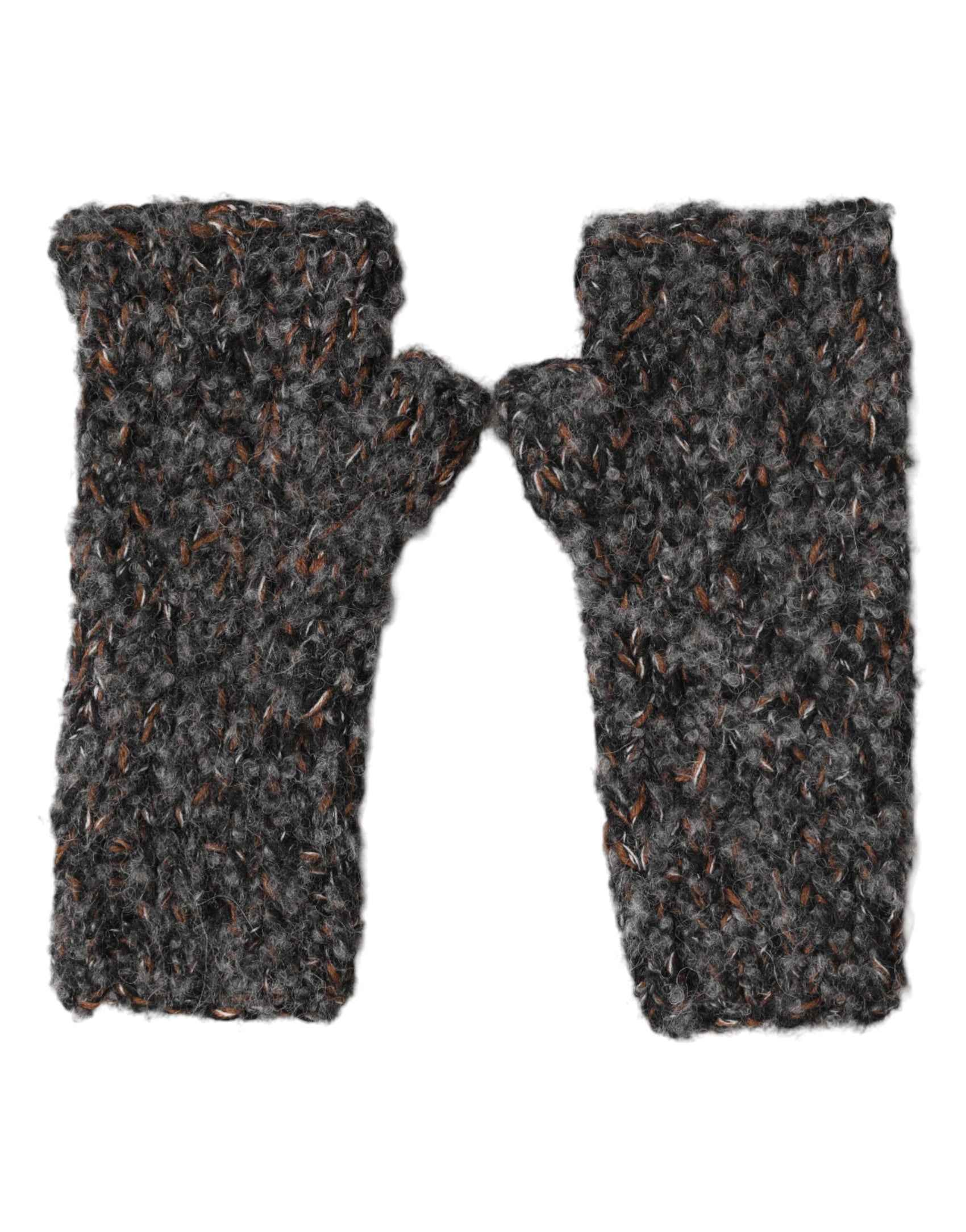 Dolce & Gabbana Gray Virgin Wool Knitted Fingerless Men Gloves
