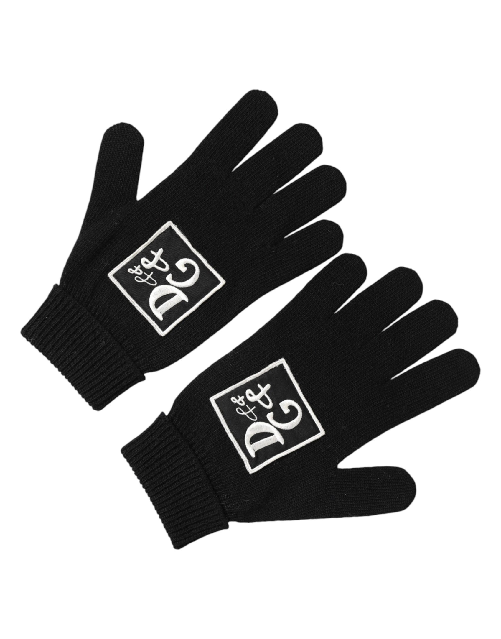 Dolce & Gabbana Black Virgin Wool Knit Hands Mitten Men Gloves