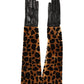 Dolce & Gabbana Brown Black Leopard Leather Elbow Length Mitten Gloves