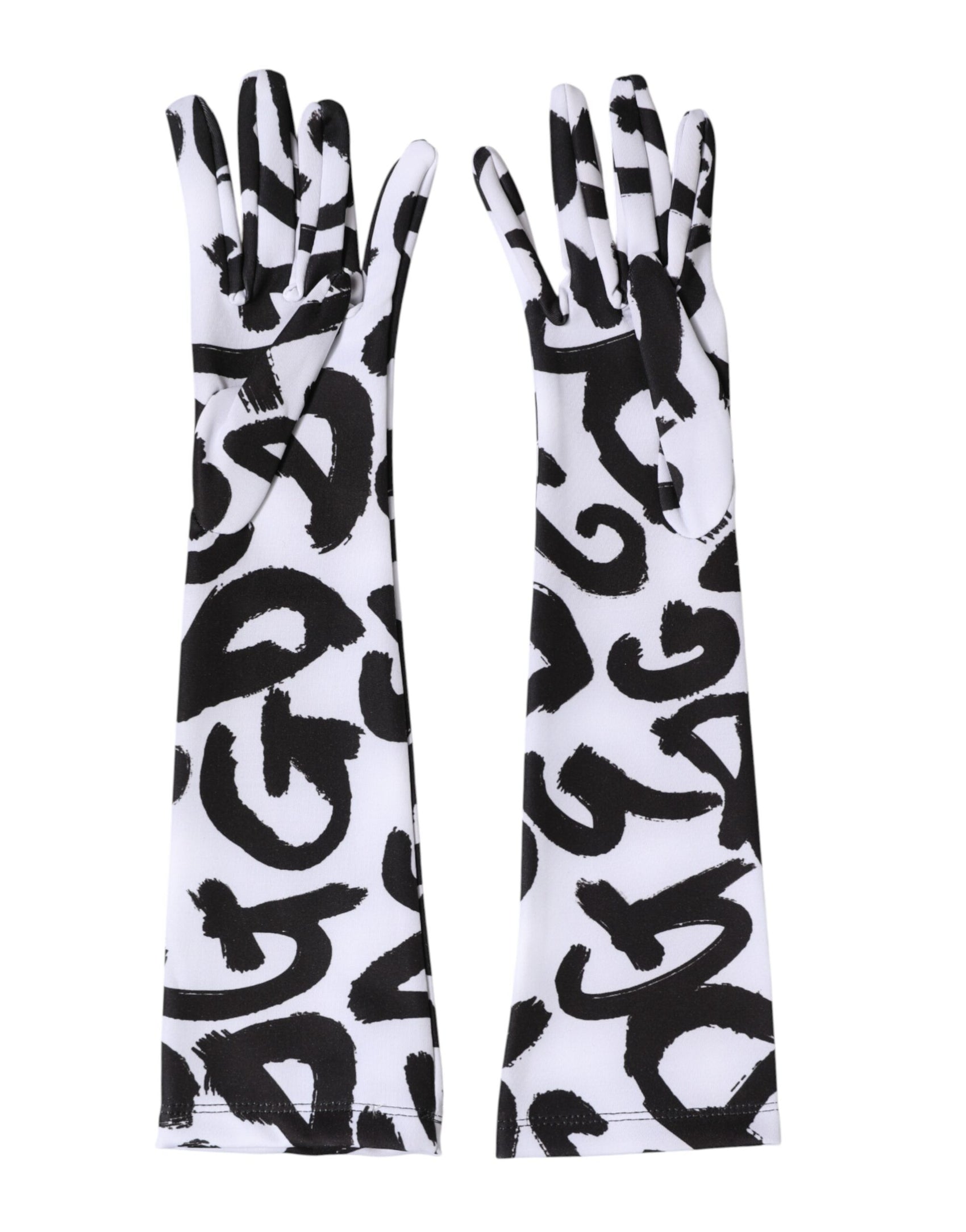 Dolce & Gabbana Black White DG Logo Elbow Length Mitten Gloves
