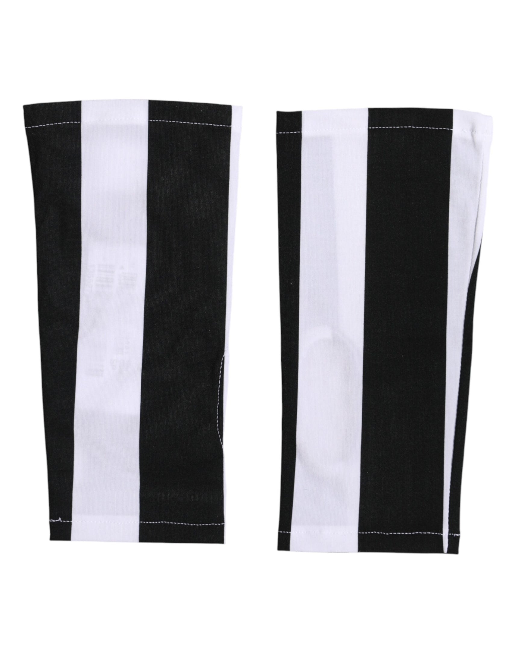 Dolce & Gabbana Black White Nylon Fingerless Wrist Length Gloves
