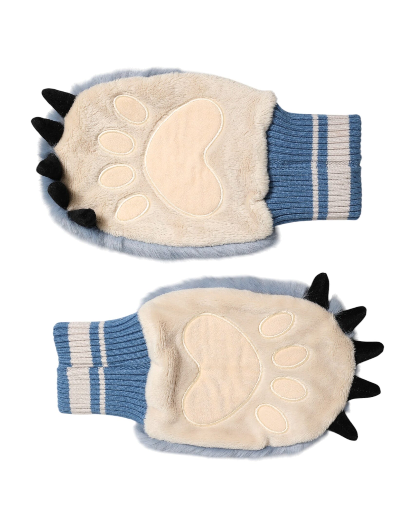 Dolce & Gabbana Blue Acrylic Knitted Fur Wrist Mitten Gloves