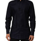 Dolce & Gabbana Blue Cotton Collared Long Sleeve GOLD Men Dress Shirt