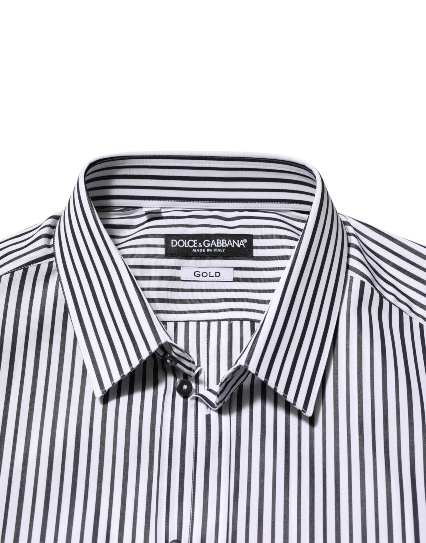 Dolce & Gabbana Black White Stripes Men GOLD Dress Shirt