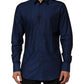 Dolce & Gabbana Blue Cotton Collared Men GOLD Dress Shirt