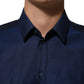 Dolce & Gabbana Blue Cotton Collared Men GOLD Dress Shirt