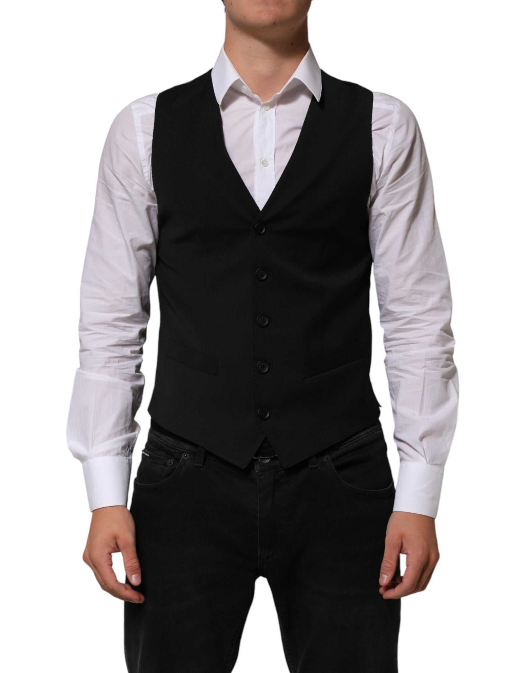 Dolce & Gabbana Black Polyester Dress Formal Waistcoat Vest