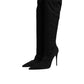 Dolce & Gabbana Black Cotton Stretch High Heels Boots Shoes