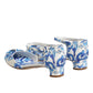 Dolce & Gabbana White Blue Floral Crystal Ankle Straps Shoes