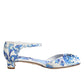 Dolce & Gabbana White Blue Floral Crystal Ankle Straps Shoes